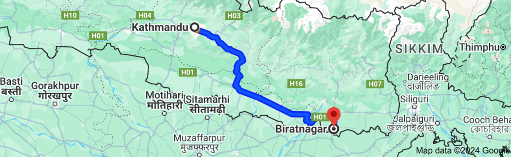 Kathmandu to biratnagar bus distance