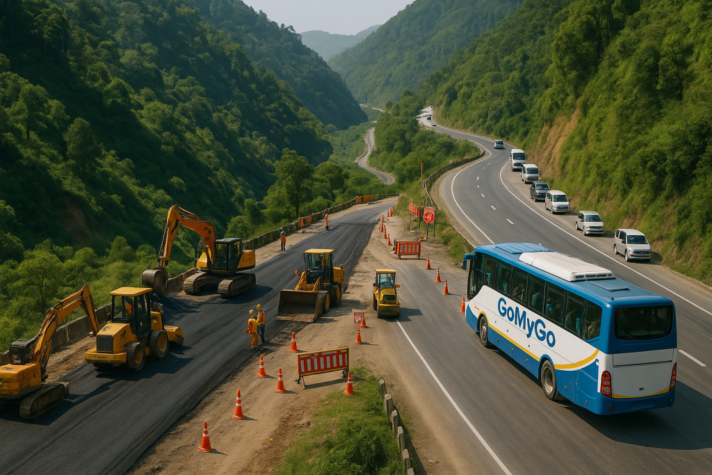 Nagdhunga–Naubise–Malekhu road closure due to highway construction and blacktopping work in Nepal
